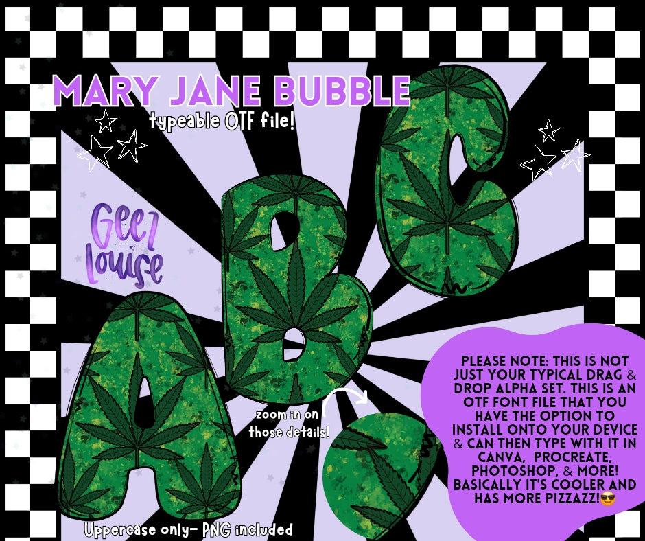 Mary Jane - TYPEABLE OTF Font - Alpha Set - Digital Download- PNG