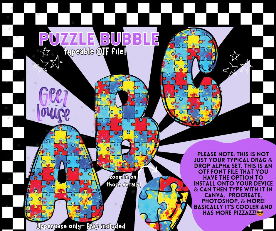 Puzzle Bubble - TYPEABLE OTF Font - Alpha Set - Digital Download- PNG