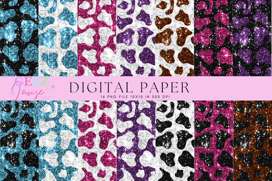 sequin cow print digital paper set bundle - Digital Download- PNG