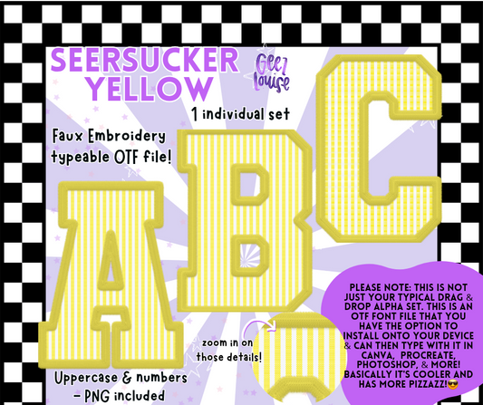 Seersucker Faux Embroidery Alpha – 17 Colors | OTF Font + PNG