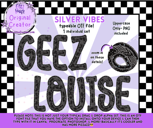 Silver Vibes – Typeable OTF Alpha Set (Uppercase + PNG)