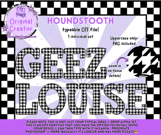 Houndstooth – Typeable OTF Alpha Set (Uppercase + PNG)