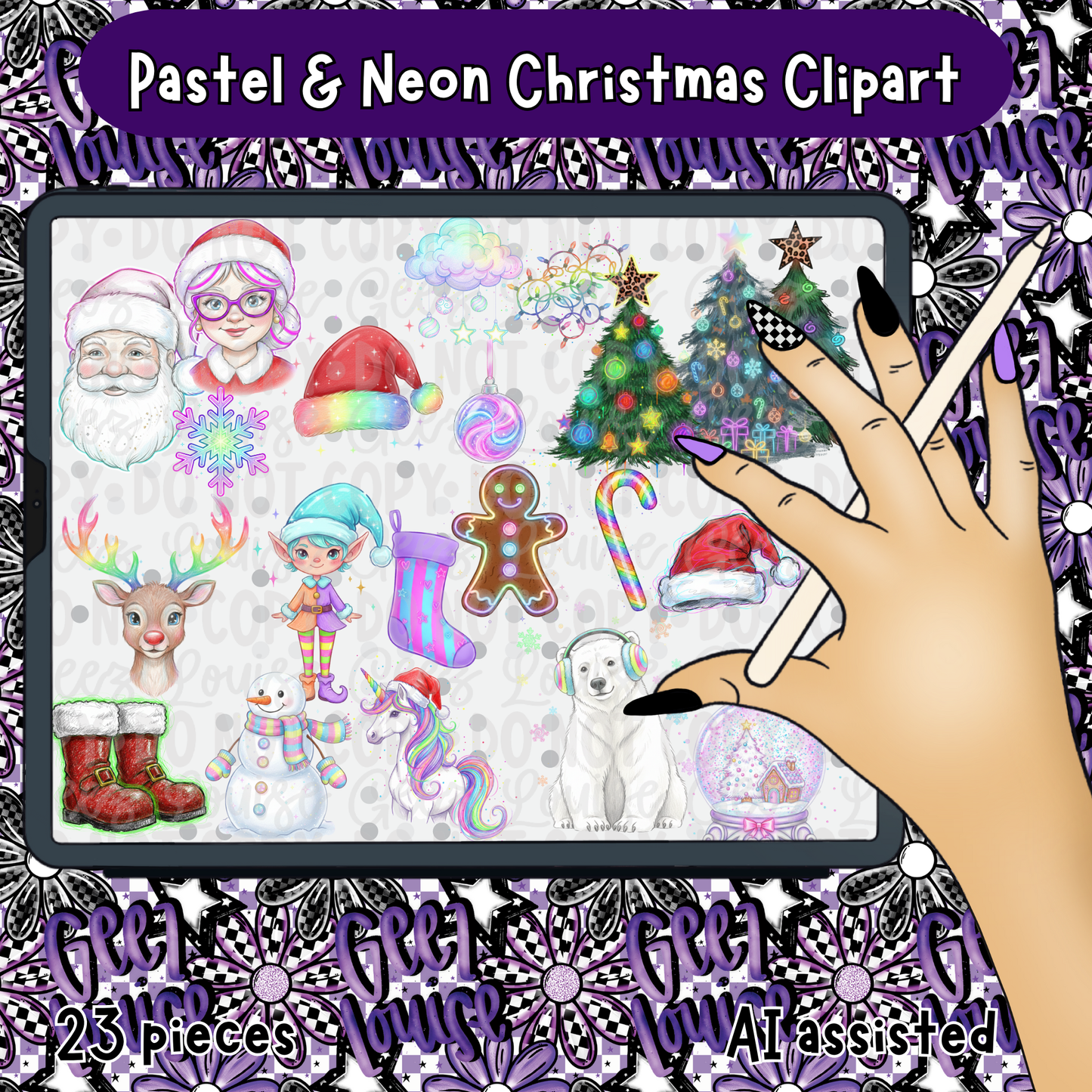 Pastel & Neon Christmas Clipart – 23-Piece Bundle