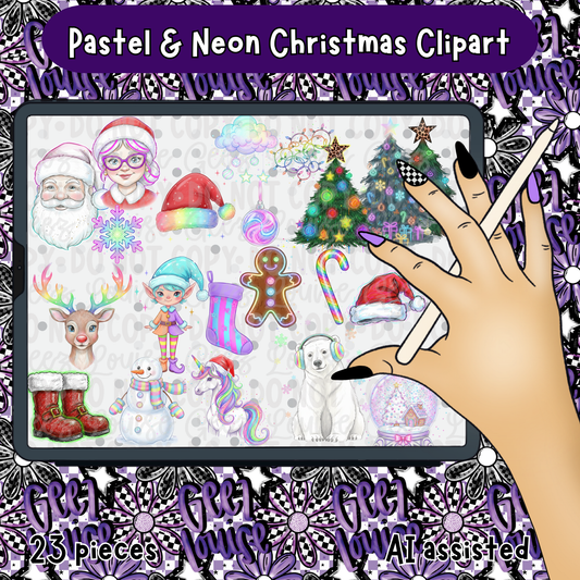 Pastel & Neon Christmas Clipart – 23-Piece Bundle