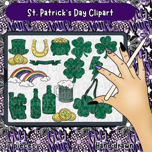 St. Patrick's Day Clipart (Hand-Drawn PNG, Commercial Use, Instant Download)