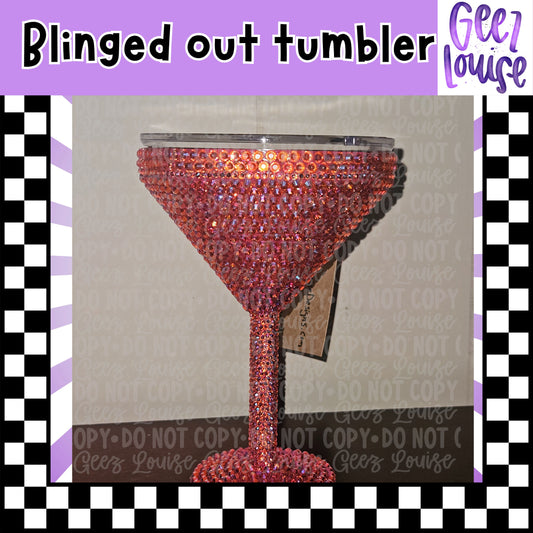 Blinged Out Pink Rhinestone Martini Tumbler with Lid
