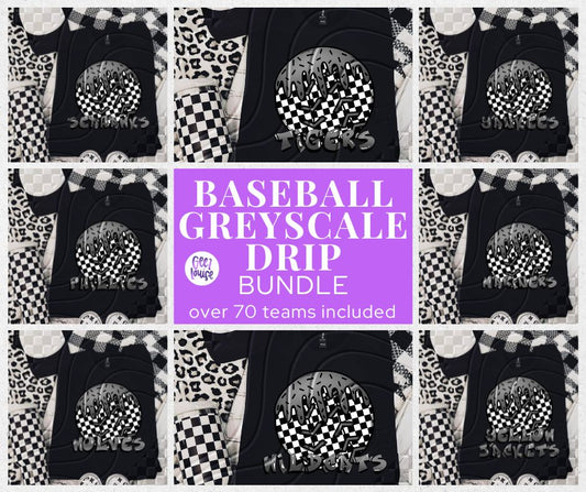 Team Baseball Emo Greyscale Drip Bundle - Digital Download- PNG
