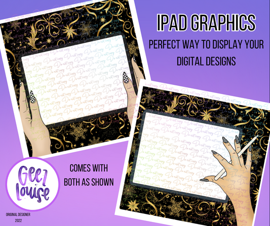 Tablet Display Graphics Set – Black & Gold Floral Background PNGs