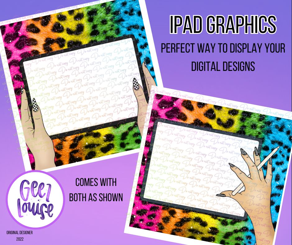Tablet Display Graphics Set – Rainbow Leopard Background PNGs
