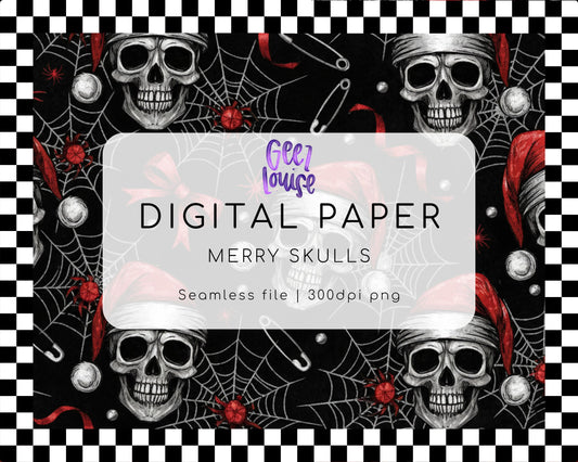 Merry Skulls Digital Paper (Seamless PNG)