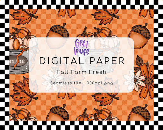 Fall Farm Fresh Seamless Pattern | Pumpkins, Leaves & Acorns Digital Design