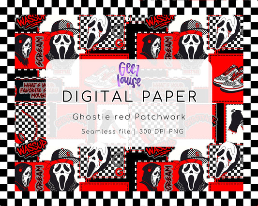 Ghostie Red Patchwork Seamless Digital Paper | Horror Inspired PNG Pattern