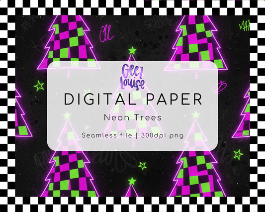 Neon Trees – Seamless Digital Paper (300dpi PNG)