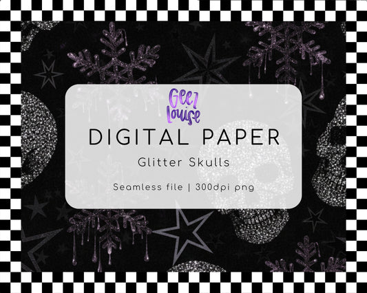 Glitter Skulls Digital Paper (Seamless PNG)
