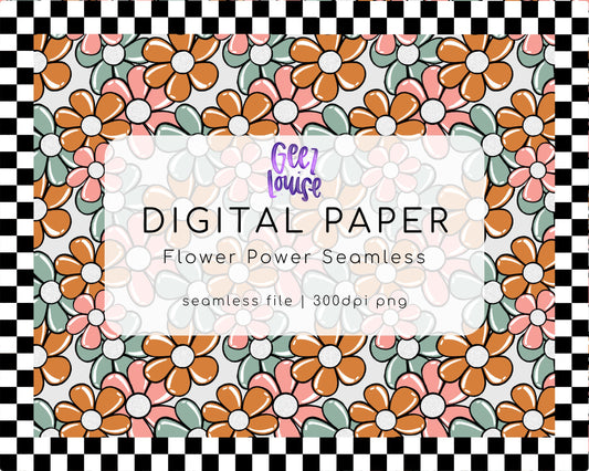 Flower Power seamless digital paper- Digital Download- PNG