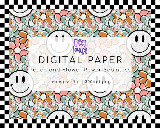Peace and Flower Power seamless digital paper- Digital Download- PNG
