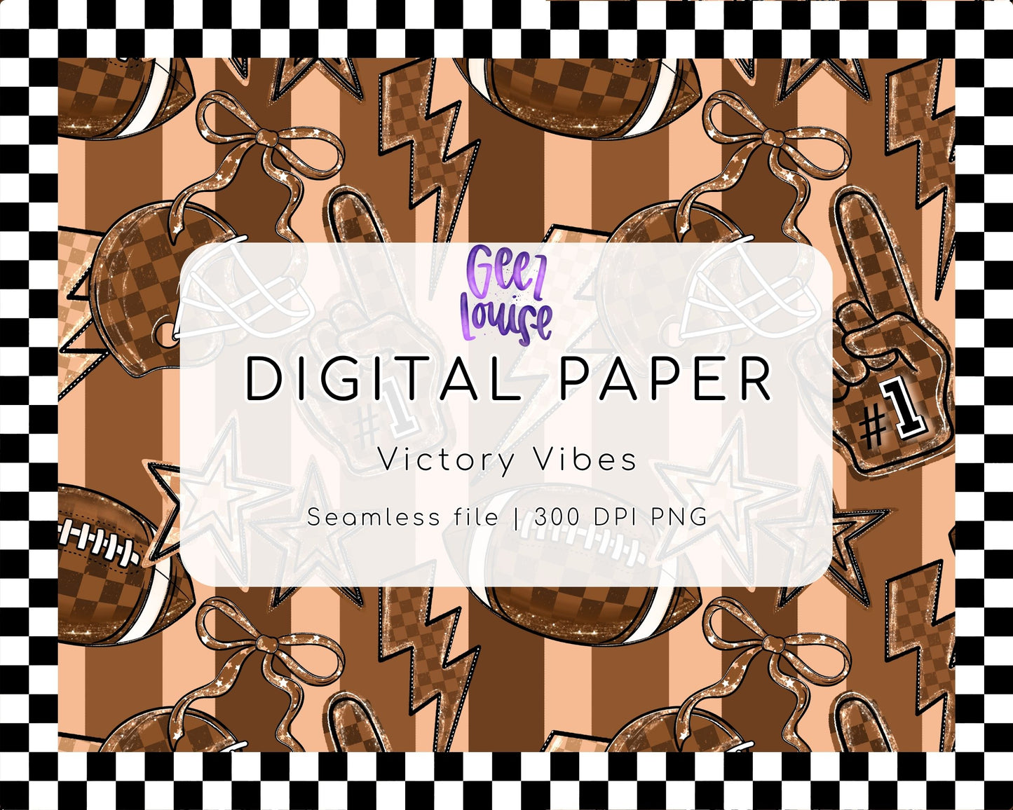 Victory Vibes Digital Paper | Sports Seamless Pattern | Football PNG Background