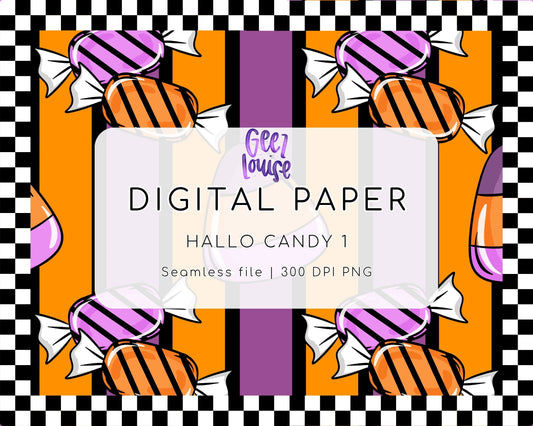 Halloween Candy Seamless Digital Paper | Orange Purple Stripe Background PNG