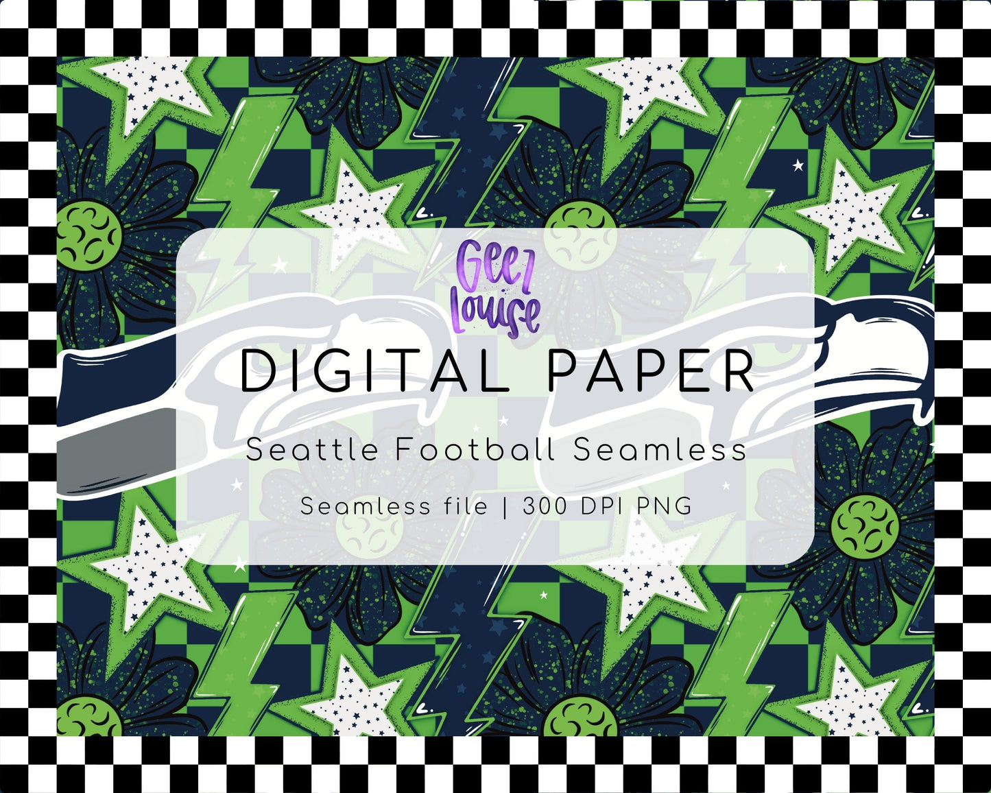 Seattle Football Digital Paper | Seamless Green Blue Pattern | 300 DPI PNG
