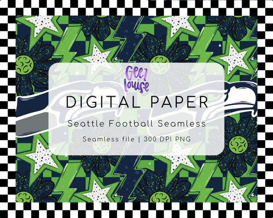 Seattle Football Digital Paper | Seamless Green Blue Pattern | 300 DPI PNG