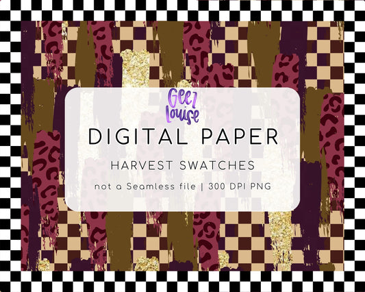 Harvest Swatches Gold Digital Paper | Fall Grunge Background | Autumn Glitter PNG Paper | Checker & Animal Print