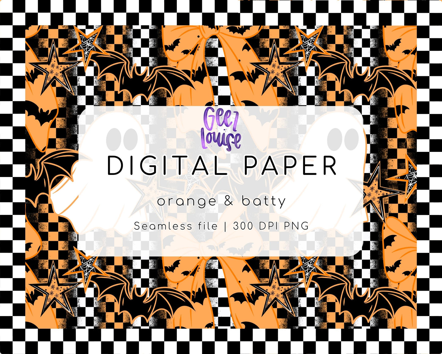Orange & Batty Digital Paper | Halloween Seamless Background