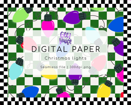 Christmas Lights Digital Paper | Green Checkerboard Seamless PNG