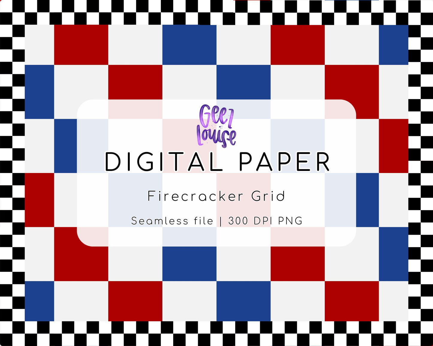 Firecracker Grid Digital Paper | Patriotic Seamless PNG Background