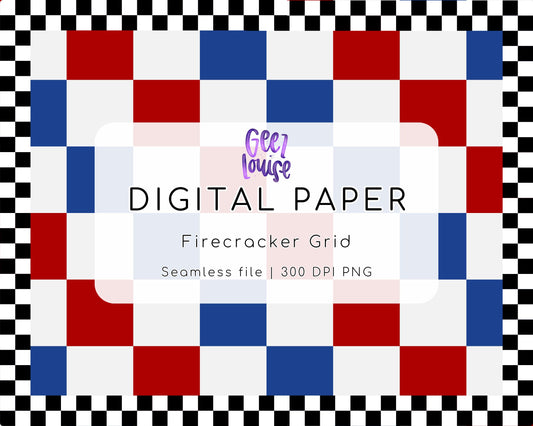 Firecracker Grid Digital Paper | Patriotic Seamless PNG Background