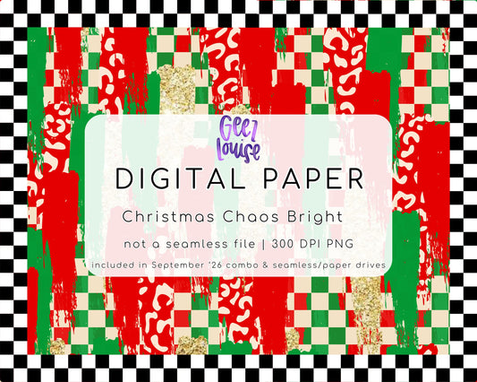 Christmas Chaos Bright Digital Paper PNG | Retro Red Green Christmas Background