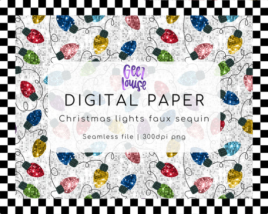 Christmas Lights Faux Sequin Digital Paper | Seamless Holiday PNG
