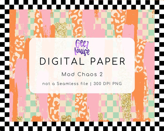 Mod Chaos 2 Digital Paper | Retro Checker Leopard Brushstroke PNG | September 26 Seamless Paper & Combo Drives