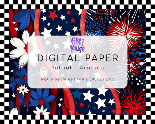 Patriotic America - Red White Blue Fireworks Digital Paper (300 DPI PNG, Not Seamless)