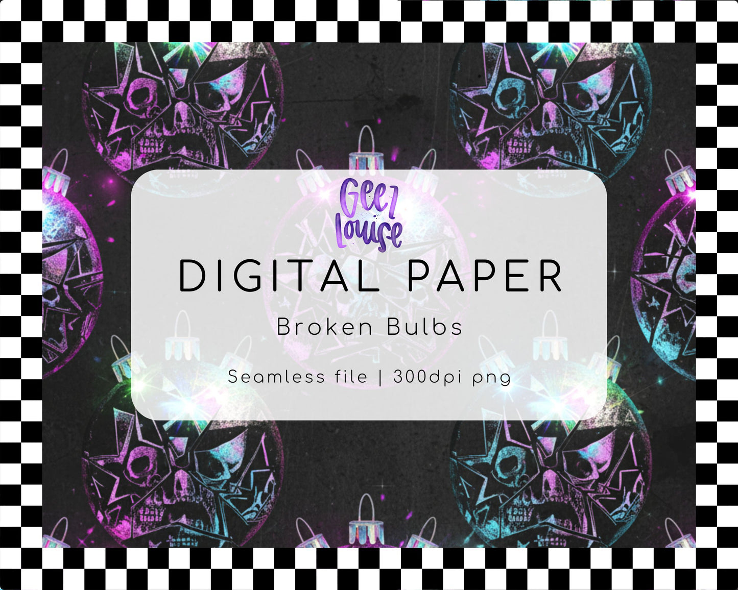 Broken Bulbs Digital Paper | Punk Christmas Seamless Pattern PNG