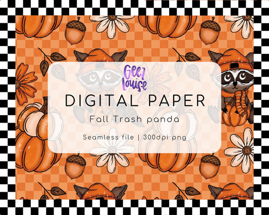 Fall Trash Panda Seamless Pattern | Raccoon, Pumpkins & Acorns Digital Paper