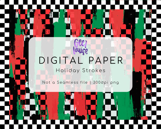 Holiday Strokes Digital Paper – Red, Green & Black Brushstroke Background