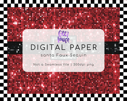 Santa Faux Sequin Digital Paper | Red Christmas PNG Background
