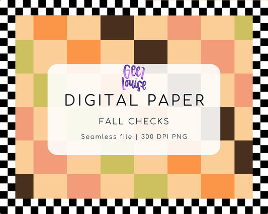 Fall Checks Digital Paper | Autumn Seamless PNG | Neutral Plaid Background