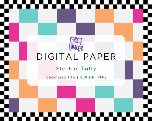 Electric Taffy Digital Paper | Retro Neon Seamless PNG Background