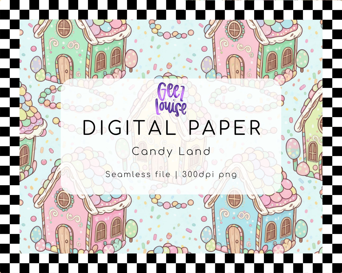 Candy Land Digital Paper | Pastel Gingerbread Seamless Pattern PNG