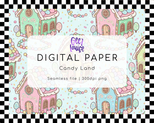 Candy Land Digital Paper | Pastel Gingerbread Seamless Pattern PNG