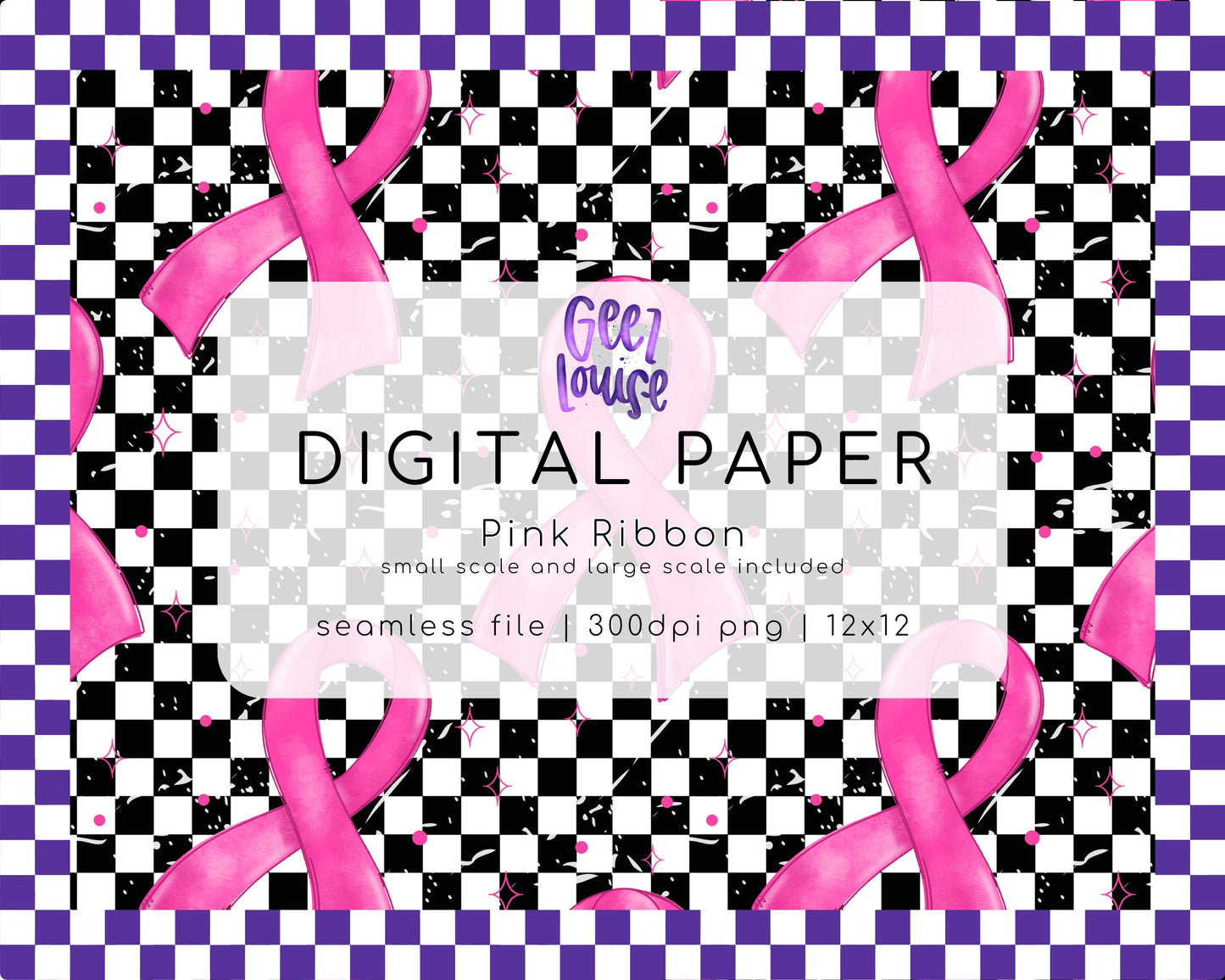 Pink Ribbon Checkerboard Digital Paper – Seamless Awareness Background ...