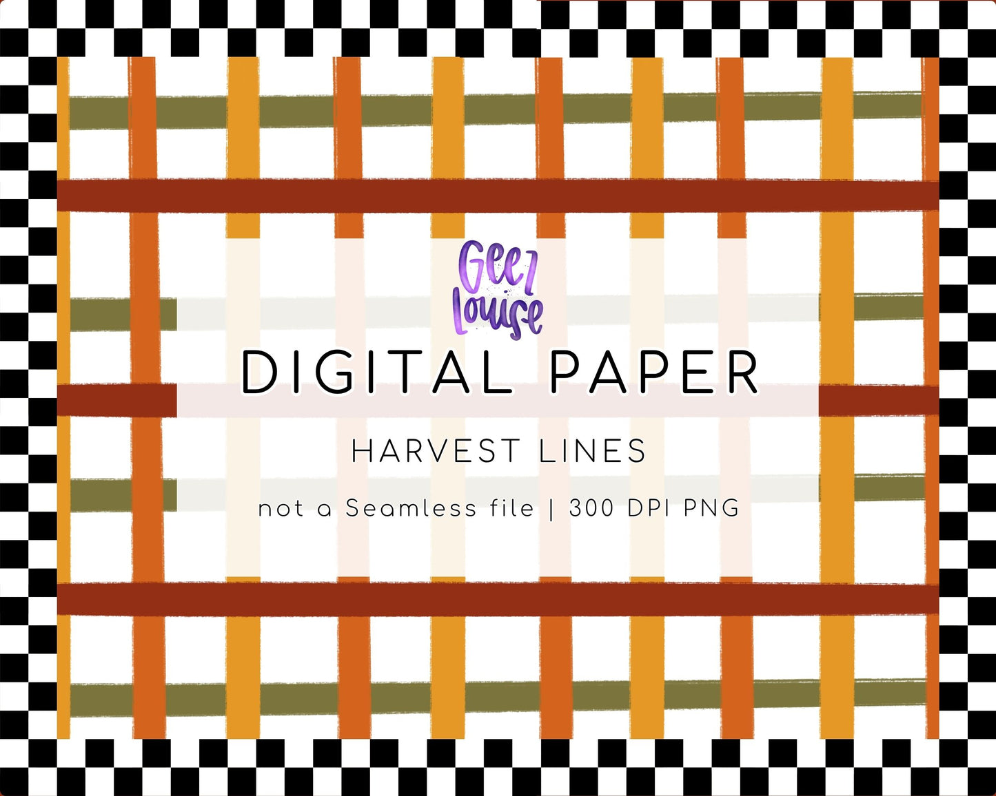 Harvest Lines Digital Paper | Fall Plaid Background PNG | Autumn Orange Gold Green Pattern | 300 DPI