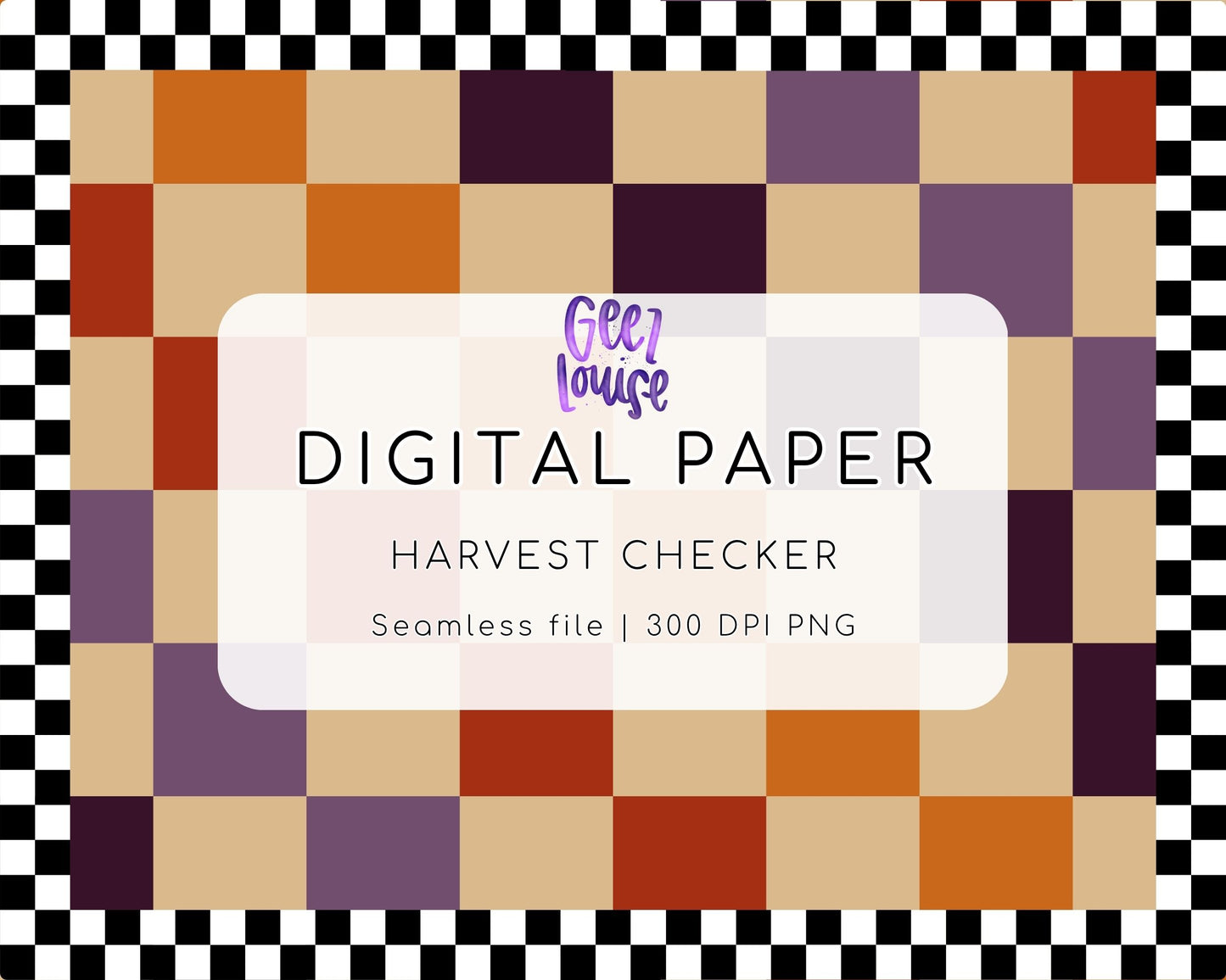 Harvest Checker Digital Paper | Fall Checkerboard Background | Autumn Seamless PNG Pattern