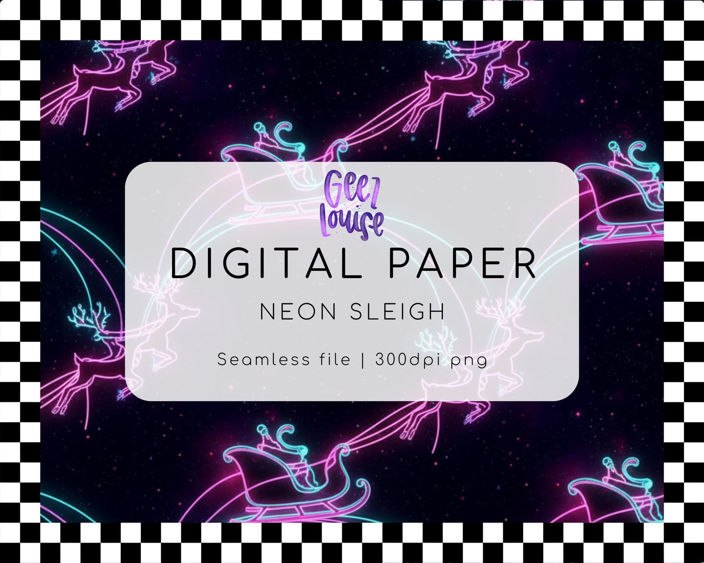 Neon Sleigh Digital Paper (Seamless PNG)