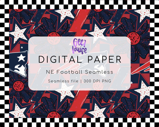 NE Football Digital Paper | Seamless Red White Blue Pattern | 300 DPI PNG