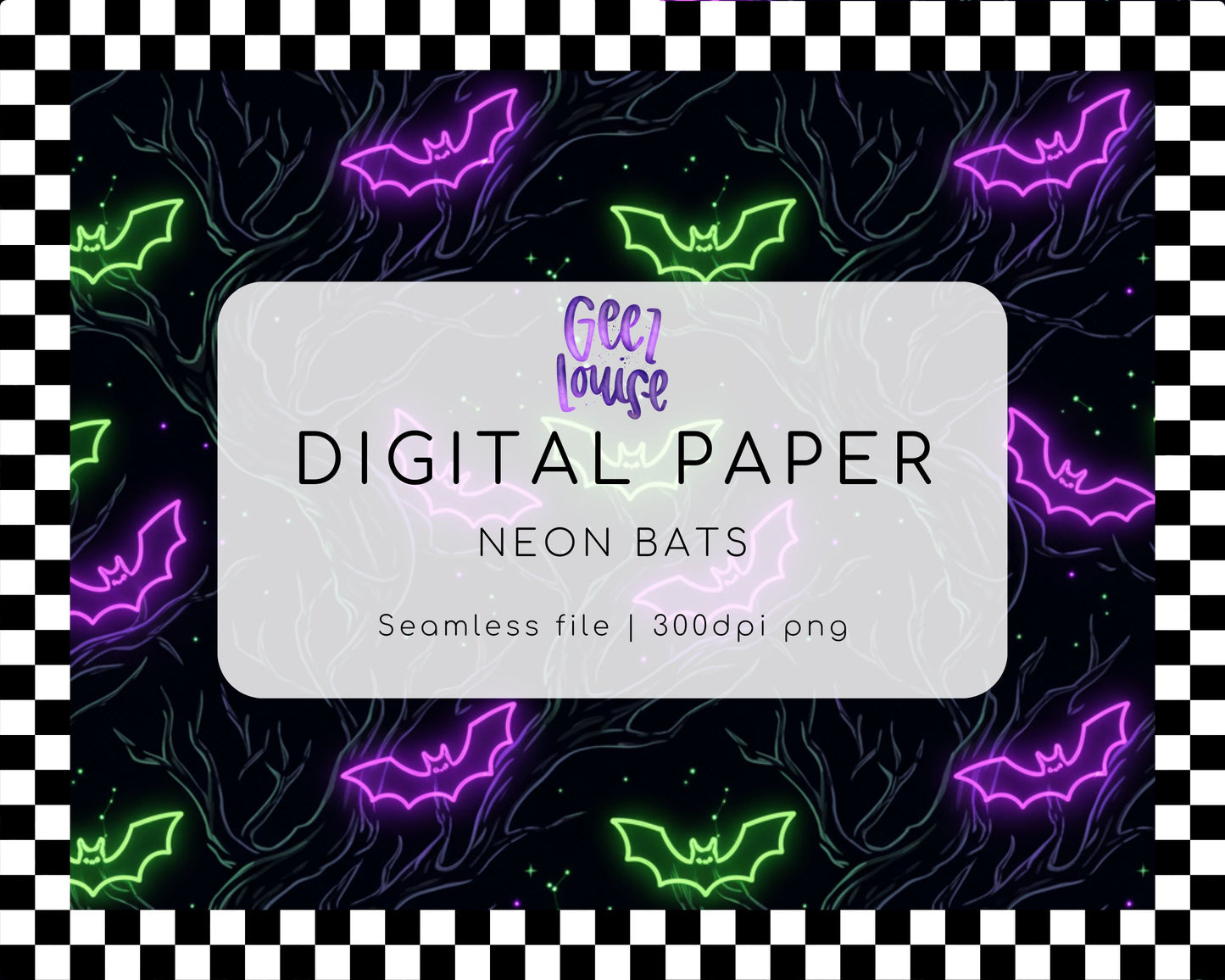 Neon Bats Digital Paper (Seamless PNG)