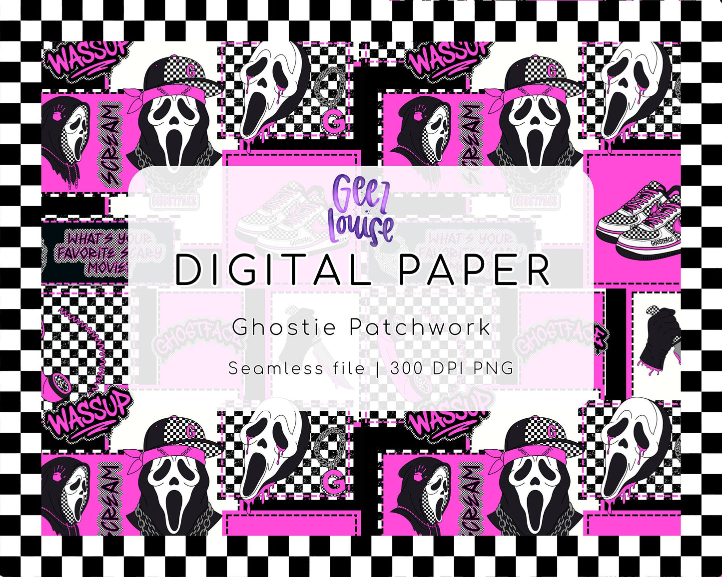 Ghostie Patchwork Digital Paper Pack | Retro Horror Seamless PNG