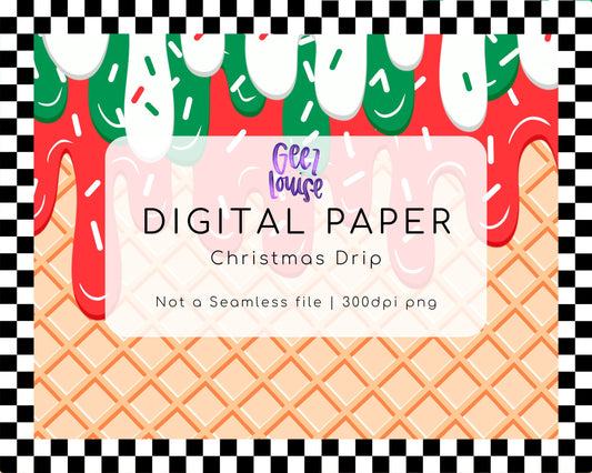 Christmas Drip Digital Paper | Festive Holiday Background | 300 DPI PNG