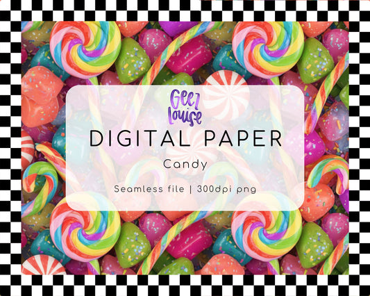 Candy Digital Paper | Bright Rainbow Sweet Seamless Pattern PNG